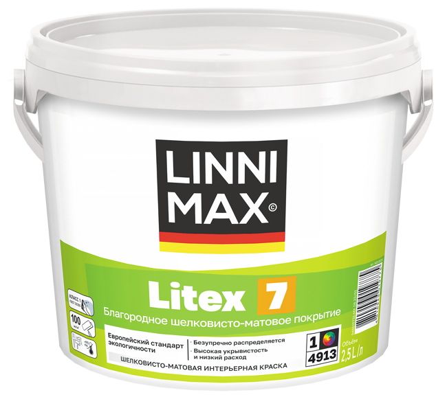 Краска в/д LINNIMAX Litex 7 для внутренних работ, База 1, 2,5л